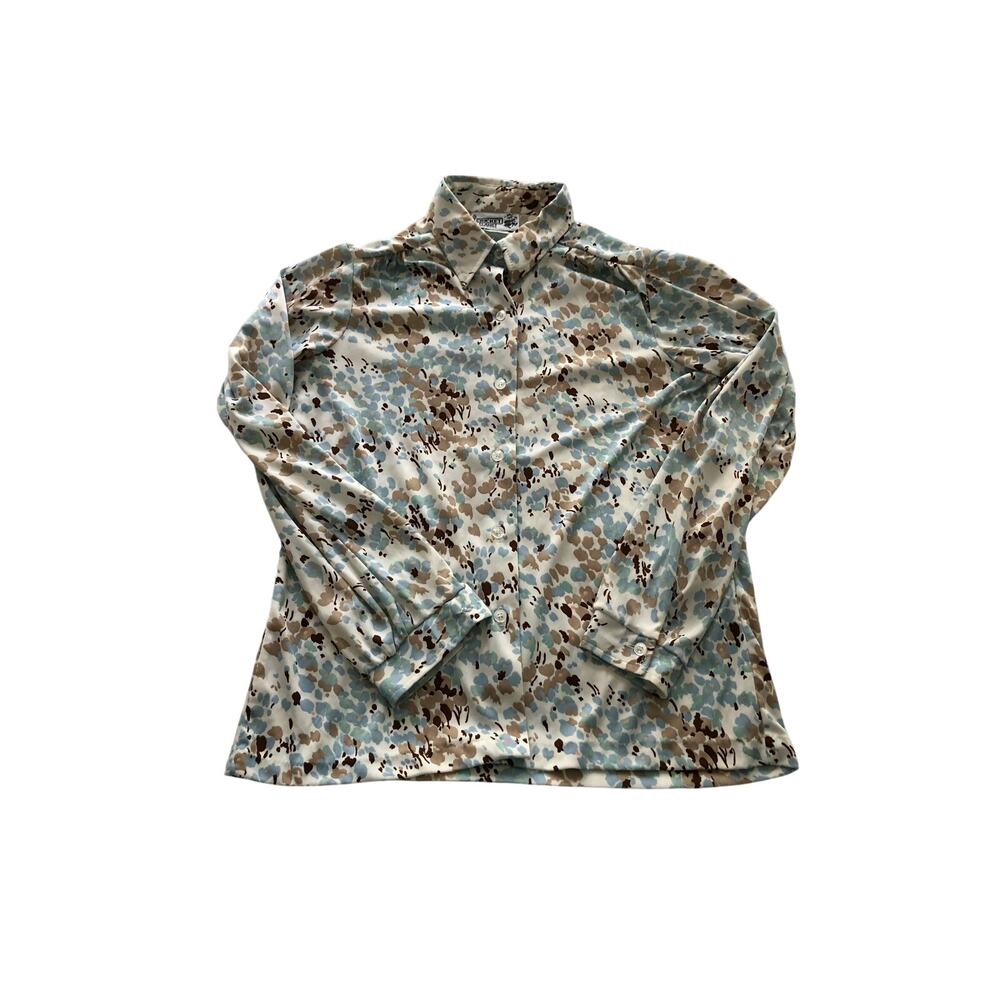 Vintage Cricket Lane Blouse Fortrel Polyester Floral Long Sleeve Collared Blouse